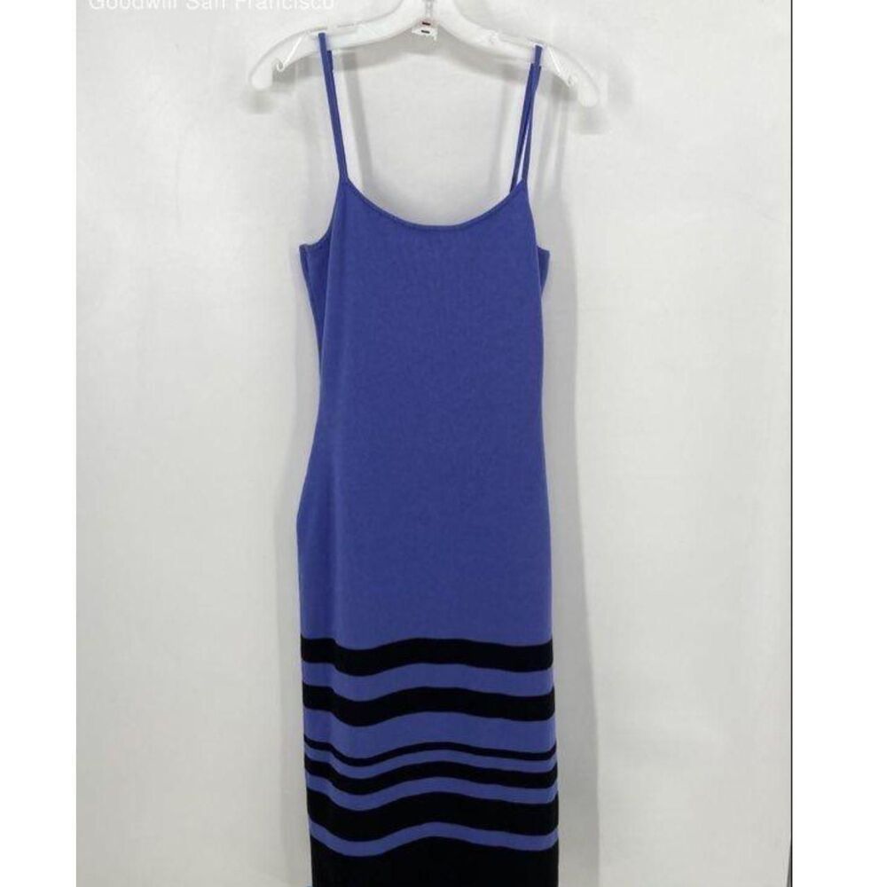 Bebe Periwinkle Blue & Black Striped Cami Knit Midi Dress Size L
